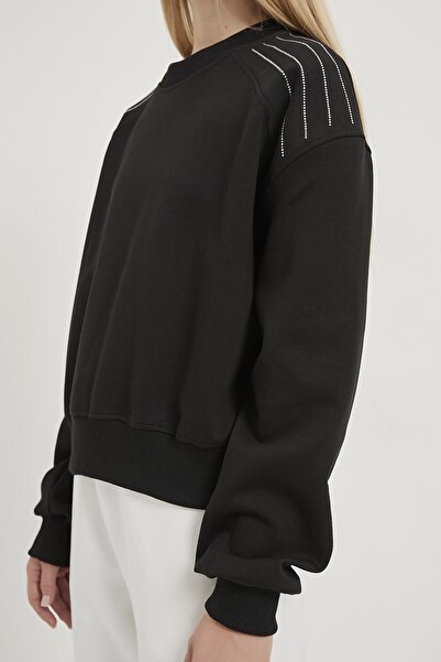 Arma Life Γυναικείο φούτερ με πέτρες στον ώμο Basic μαύρο oversize