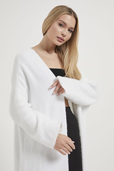 Arma Life Women's Basic Premium Daily Ecru Long Knit Cardigan