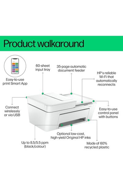 HP DeskJet Ink Advantage 4276 Wireless, Print, Scan, Copy, All-in-One Printer - [60K49C]