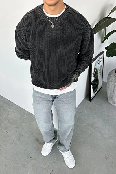 HAFKAGİYİM Антрацитовий трикотажний светр з капюшоном та шнурком