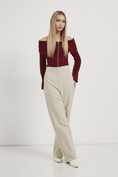 Arma Life Women's High Waist Satraight Fit Loose Cream Pants