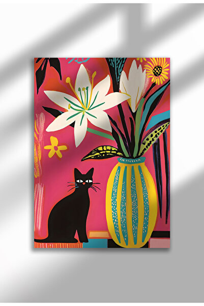 21mxm Imprimeu pe pânză cu pisică neagră – Operă digitală pe pânză neînrămată...