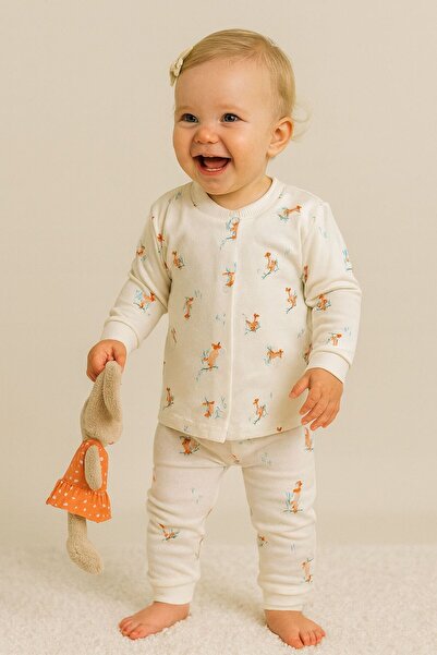 Mylamia White Cute Duck Patterned 100% Cotton Snap Fastener Girls' Pajama Set