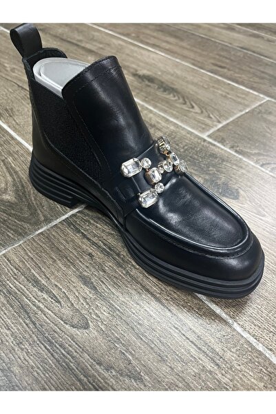 Butik Noble Shoes Hakiki Deri Siyah Kısa Bot