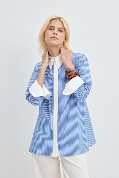 KADRİYE BAŞTÜRK Cămașă cu dungi cu manșete largi Albastru