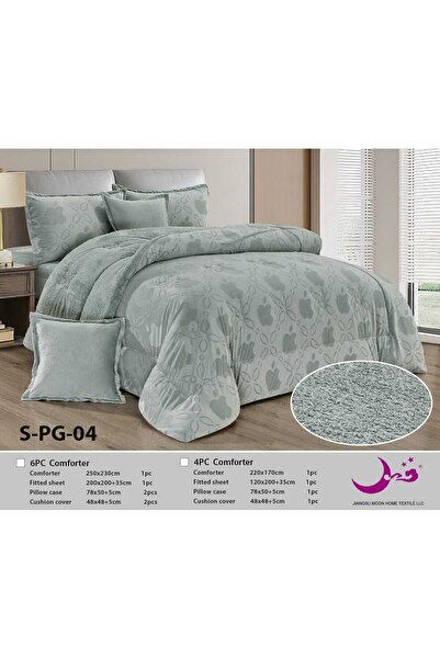 Generic 8-piece geometric design winter bedspread for two people made of soft fur