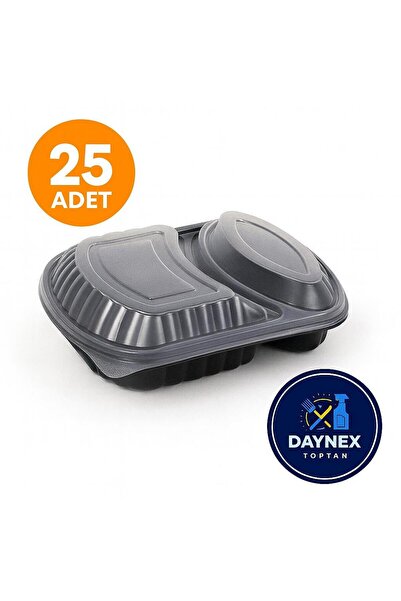 DAYNEX TOPTAN MİKRODALGA KABI 2 BÖLMELİ SİYAH YEMEK KABI