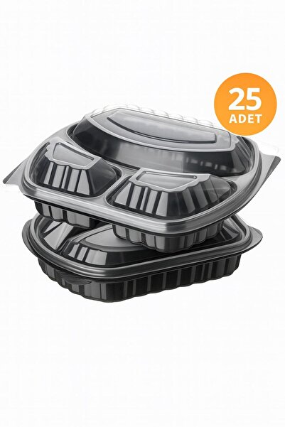 DAYNEX TOPTAN MİKRODALGA KABI 3 BÖLMELİ SİYAH YEMEK KABI