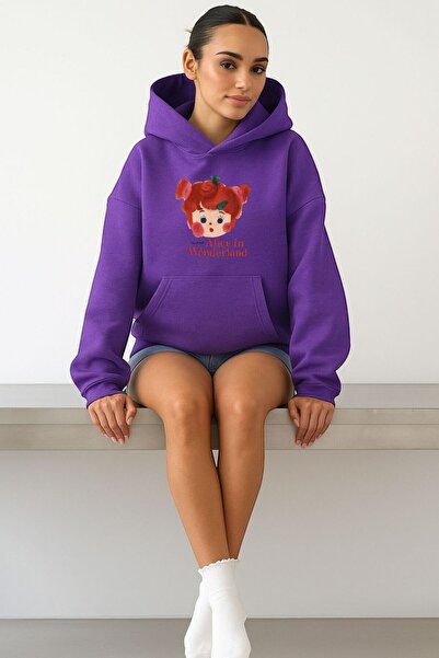 E-ROMA Hanorac unisex cu glugă cu imprimeu ALICE IN WONDERLAND