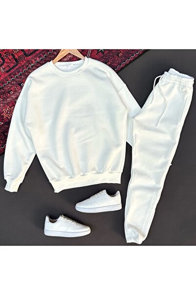 THEGENTMAN Three Thread Compact Crew Neck Cotton Premium Oversize Tracksuit Set