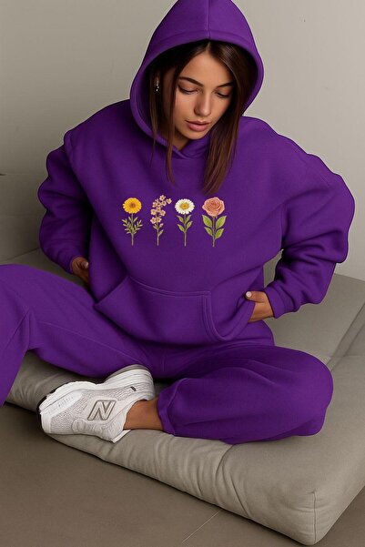 DM DOLCE MORE Hanorac unisex cu glugă cu imprimeu floral