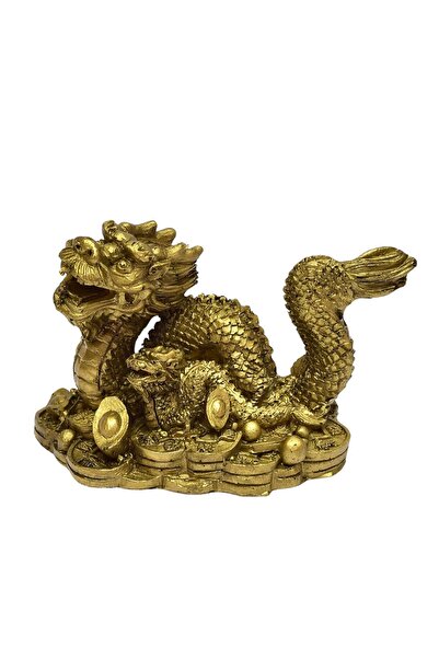 Feng Shui Dragon auriu cu pui pe monede si pepite