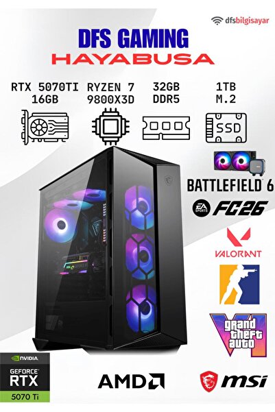 MSI DFS GAMING HAYABUSA RYZEN 7 9800X3D-B650M-RTX 5070 TI 16GB-32GB DDR5 RAM-1TB M.2 SSD-OYUNCU BİLGİSAY