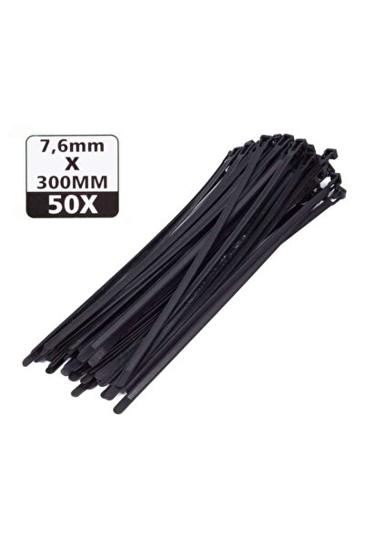 HöffTech Germany Set de 50 buc Coliere de Plastic 300 mm x 7,6 mm culoare neg...