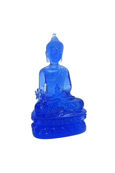Feng Shui Statueta cu Buddha medicine albastra cu floare de lotus