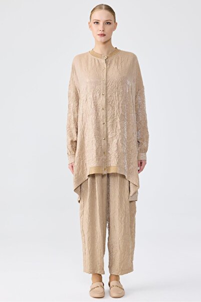 Tığ Triko Simli Rİbanalı Kraşlı Pantolonlu Takım KAHVE