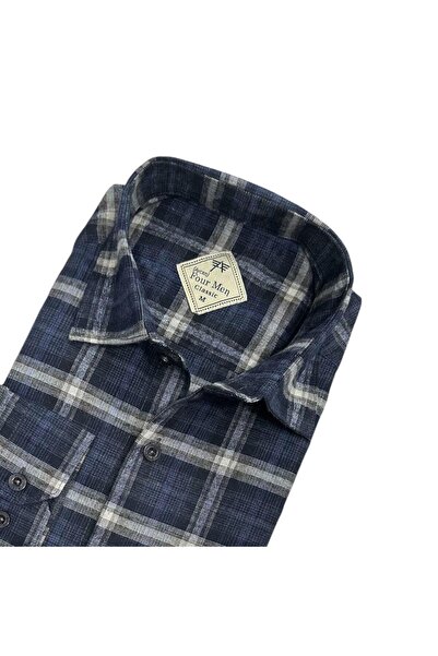 EREN STYLE قميص كلاسيكي من القطن بنسبة 100% بأكمام طويلة ومقاوم للعرق من قماش الفلانيل الشتوي باللون البني (مقاس عادي)