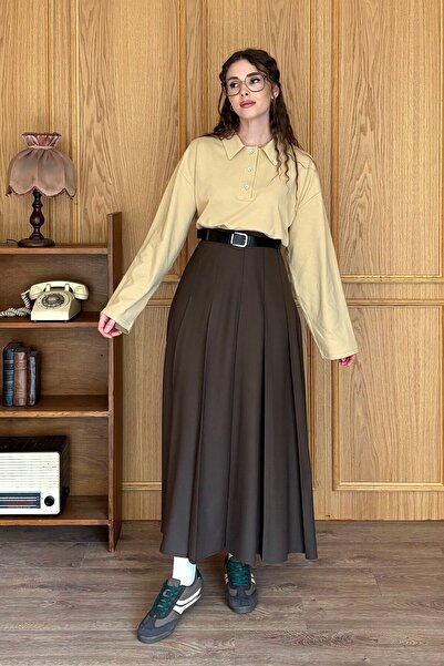 Ceylan Otantik Φούστα κολλεγίου Poliviskon Bitter Brown