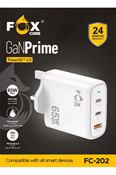 Fox Power Adapter Ultra-fast Charger Compatible with All Smart Devices (65W) (White)