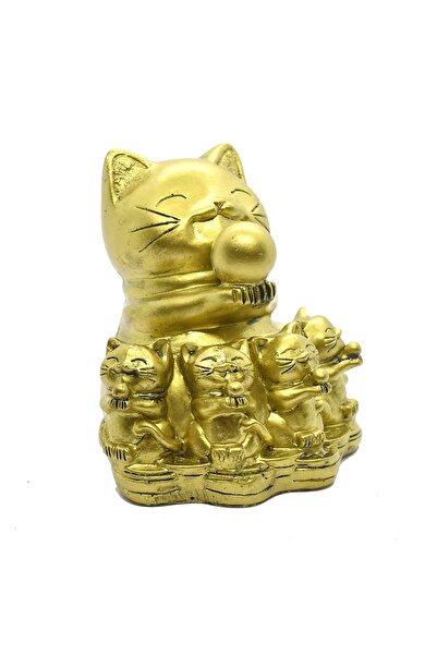 Feng Shui Pisica Maneki Neko cu pui din rasina