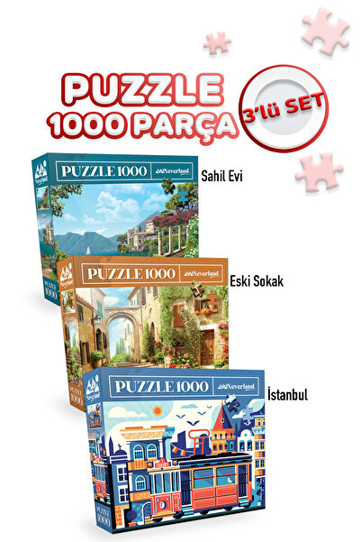 Neverland 3 قطع لغز 1000 قطعة - منزل شاطئي وشارع قديم وإسطنبول