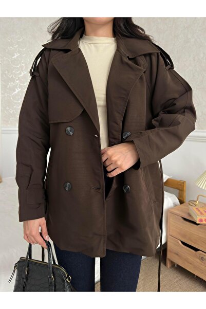 Serica Moda Kahverengi Kuşaklı Midi Trençkot