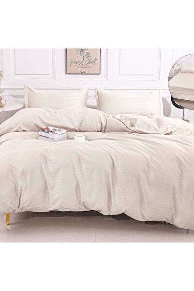 Casa de Vis Double Bedding Set, Satin Cotton, 180 x 200 cm, 4 Pieces, Beige, Casa de Vis, DPPE-02