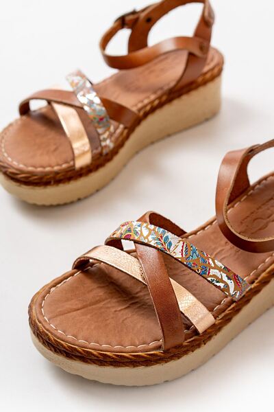 Budi 730-015 Tan Garni Orthopedic Genuine Leather Wedge Women's Sandals