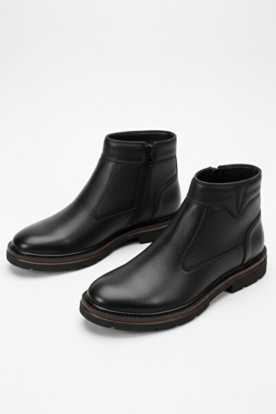 LUSIVE Genuine Leather Black Zippered Chelsea Men's Winter Boots Luass27Al0059