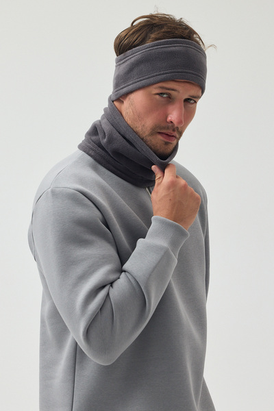 Butikgiz %100 Mikro Polar Esnek Çok Fonksiyonlu Boyunluk + Saç Bandı Unisex Kışlık Set