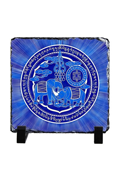 Feng Shui Placa (placheta) cu Elefant si Rinocer albastri pentru anul 2025