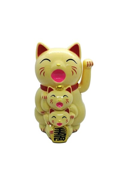 Feng Shui Beige Maneki Neko cat with chick - 11.5 cm