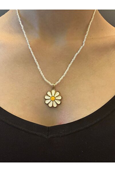 Gönülden Tasarım Steel Daisy End Beaded Women's Necklace 21 cm