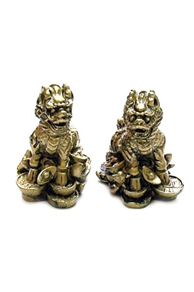 Feng Shui Pereche de Chi Lin aurii din rasina