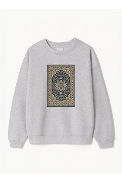 Disante سويت شيرت للجنسين بمقاس كبير مطبوع عليه سجادة شرقية - ياقة دائرية، صو...