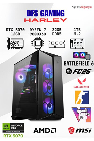 MSI DFS GAMING HARLEY RYZEN 7 9800X3D-B650M-RTX 5070 12GB-32GB DDR5 RAM-1TB M.2 SSD-OYUNCU BİLGİSAYARI