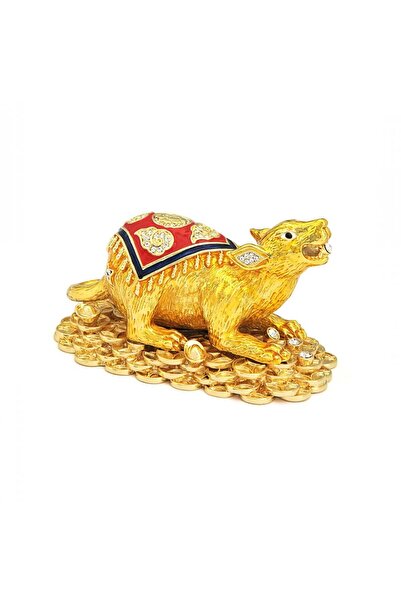 Feng Shui Statueta cu Mangusta Aurie pe bani si pepite