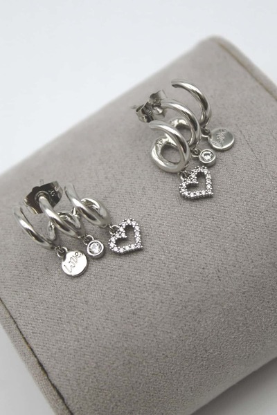 Nenya Vip Steel Triple Look Zircon Stone Love Earrings