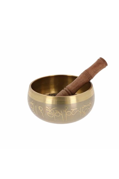 Feng Shui Vas tibetan - Bol cantator auriu cu Buddha Medicine si cele 8 simbo...