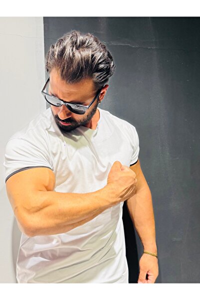 Bas Body FitnessWear Alb, fără imprimeu, cu mâneci înguste, decolteu în V, cr...