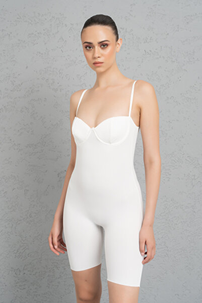 Kikiriki Off white Süngerli Askılı Biker Tulum