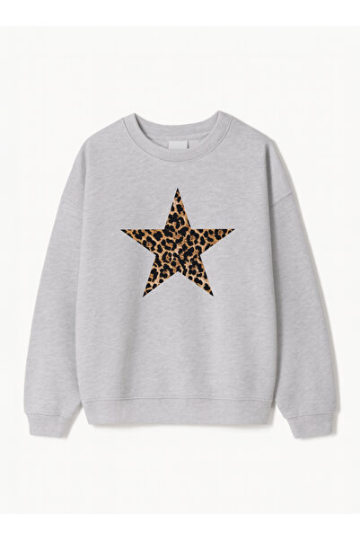 Disante Унисекс суитшърт с голям размер и принт с леопардови звезди – обло де...
