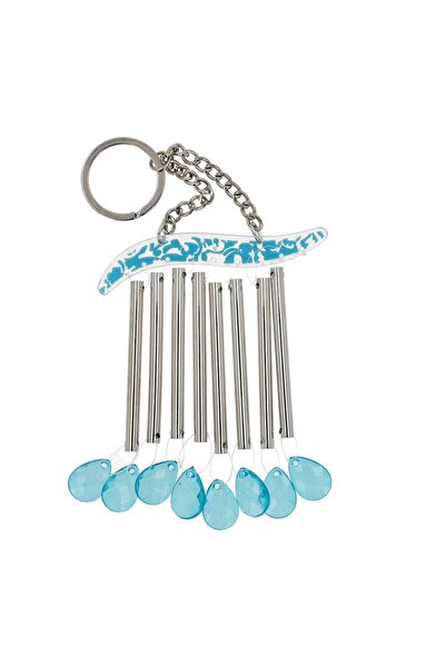 Feng Shui Clopotel albastru cu 8 lacrimi din metal si cristal