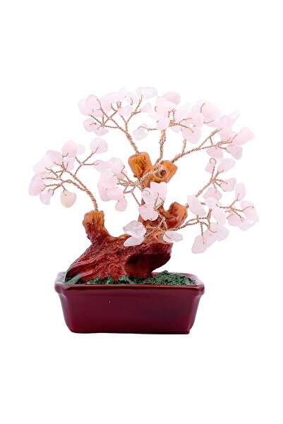 Feng Shui Rose quartz tree on ceramic stand - 24 cm high