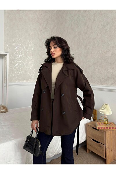 Serica Moda Kahverengi Kuşaklı Midi Trençkot
