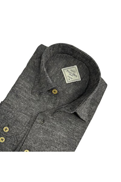 EREN STYLE Cămașă clasică din țesătură de flanel de iarnă, 100% bumbac, cu mâ...