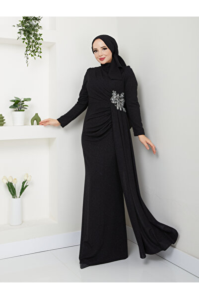 Larache Mısra Abiye Simli Kumaş Tesettür Abiye