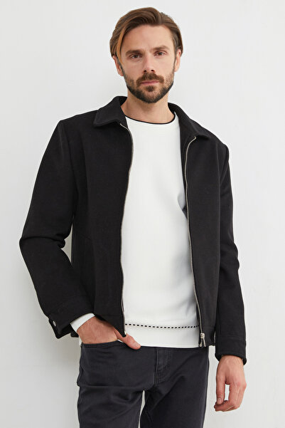 Fulla Moda Zippered Polo Neck Cashmere Coat