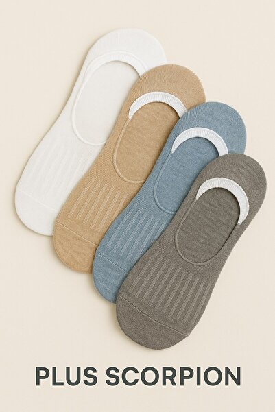 Scorpion Plus Women's Ballerina Socks 4-Piece Mixed Colors – Cotton & Polyester, Non-Slip Silicone