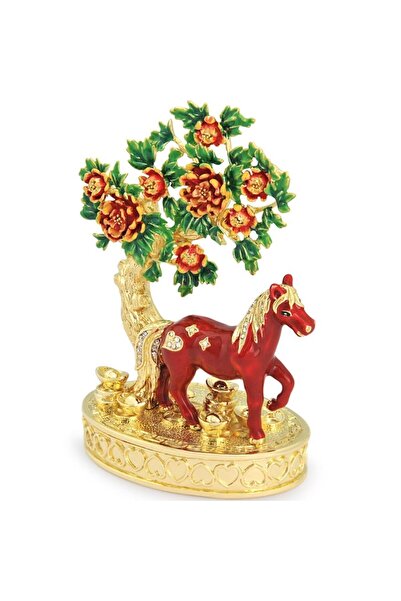 Feng Shui Copac - Statueta cu Cal Rosu si Floare de Piersic
